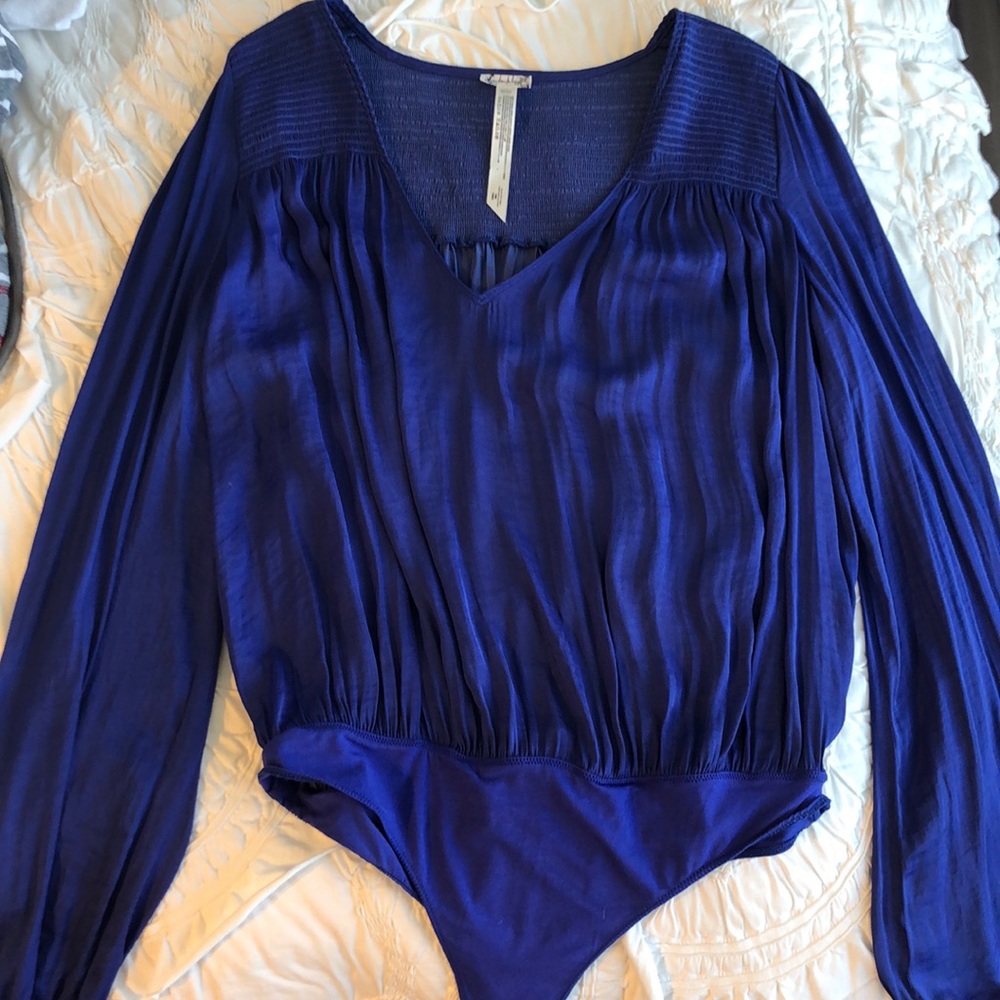 Royal blue silky free people body suit